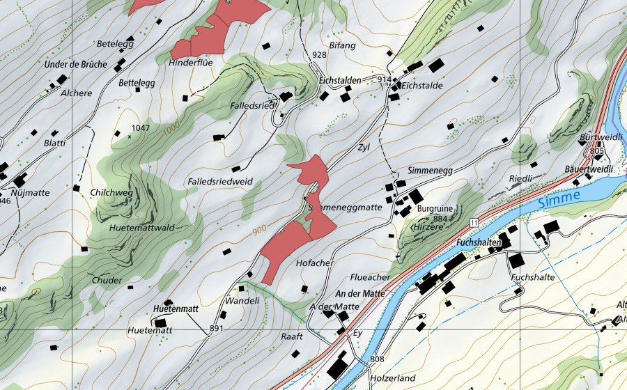 Carta nazionale swisstopo con il perimetro protetto di Simmenegg (Prato secco)