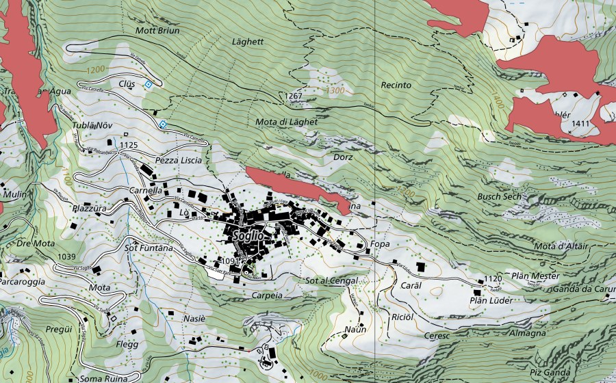 swisstopo national map showing the protected perimeter of Soglio (Dry meadow)