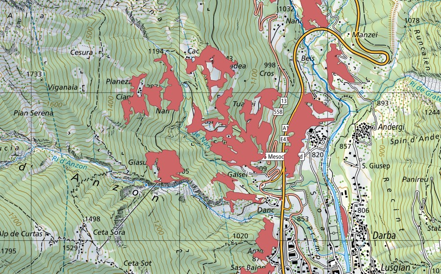 Carte nationale swisstopo avec le périmètre protégé de Soliva (Prairie sèche)