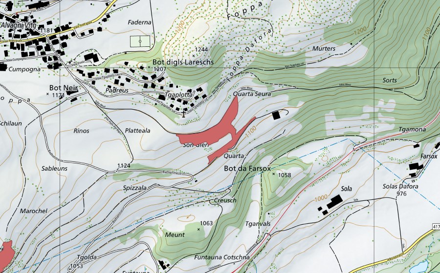 swisstopo national map showing the protected perimeter of Son Gieri (Dry meadow)