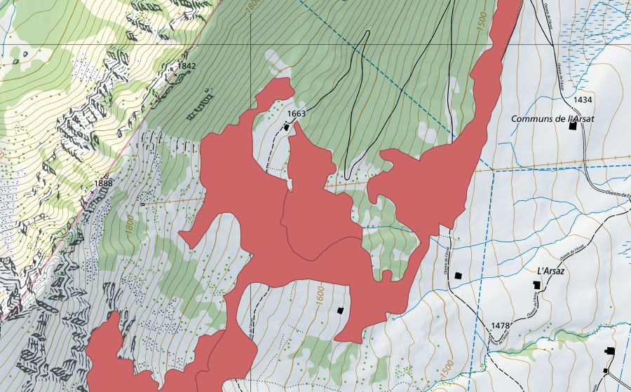 Landeskarte swisstopo mit dem Schutzperimeter von Sonna (Trockenwiese)