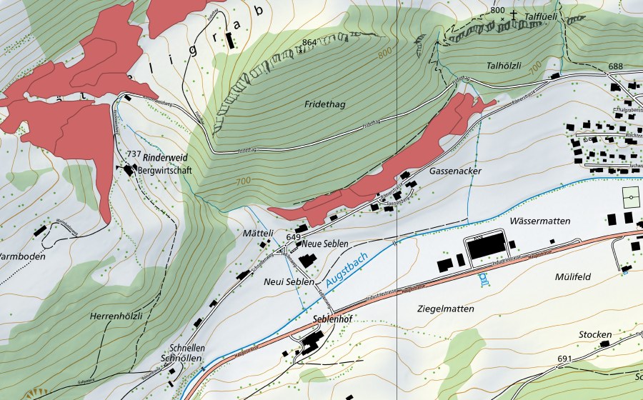 swisstopo national map showing the protected perimeter of Sonnenberg (Dry meadow)