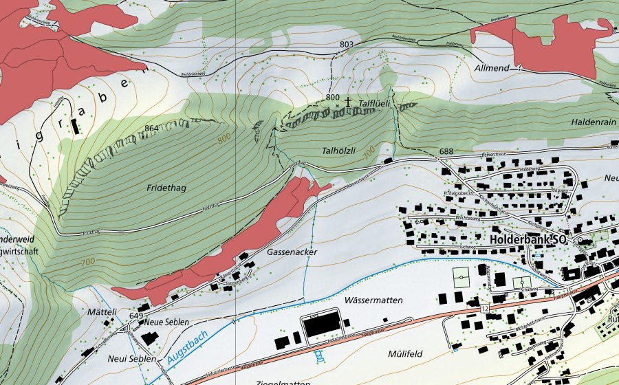 swisstopo national map showing the protected perimeter of Sonnenberg (Dry meadow)