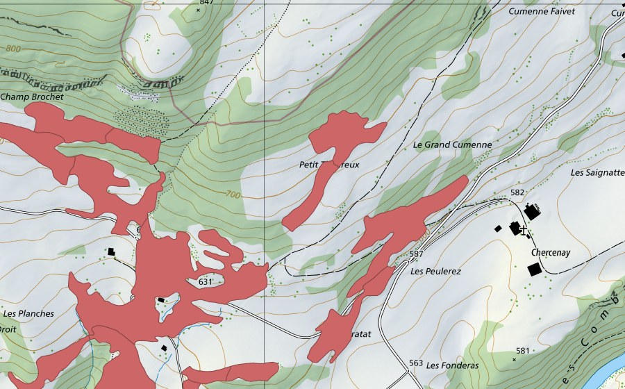 Landeskarte swisstopo mit dem Schutzperimeter von Soubey (Trockenwiese)