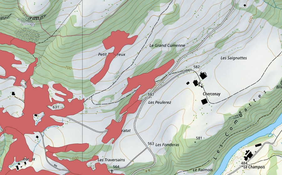 Carte nationale swisstopo avec le périmètre protégé de Soubey (Prairie sèche)
