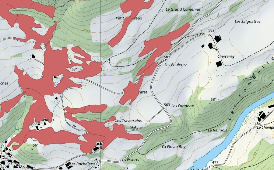 Carte nationale swisstopo avec le périmètre protégé de Soubey (Prairie sèche)