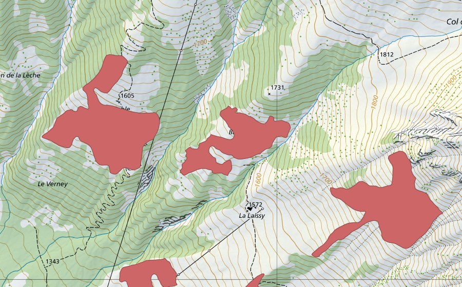 Carta nazionale swisstopo con il perimetro protetto di Sous Jable (Prato secco)