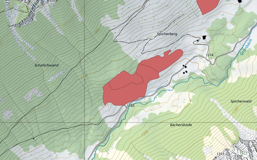 Carta nazionale swisstopo con il perimetro protetto di Spicherberg (Prato secco)