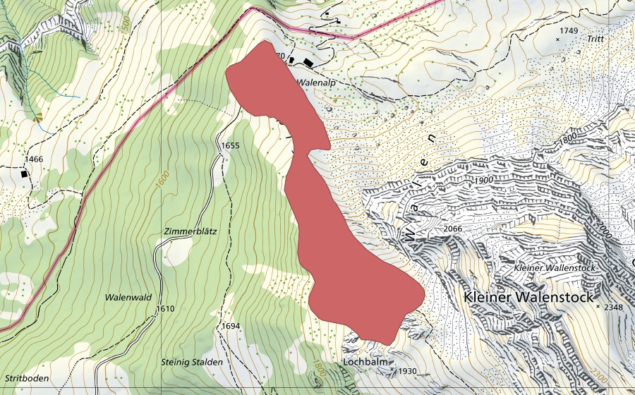 swisstopo national map showing the protected perimeter of Spissegg (Dry meadow)