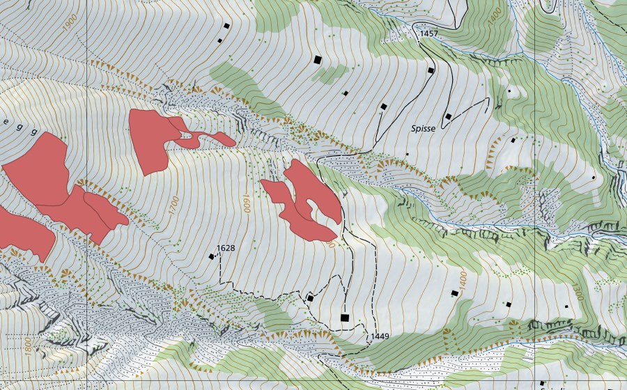 Landeskarte swisstopo mit dem Schutzperimeter von Spissliegg (Trockenwiese)