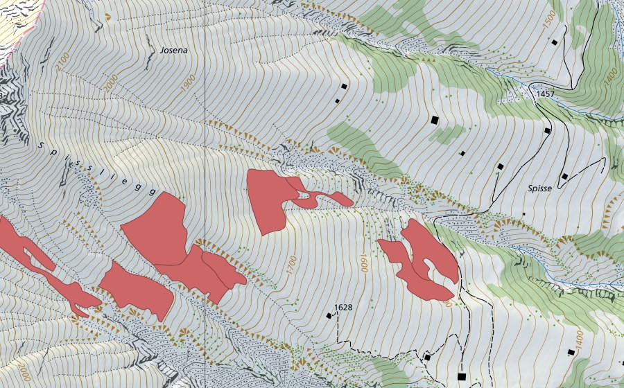 Landeskarte swisstopo mit dem Schutzperimeter von Spissliegg (Trockenwiese)
