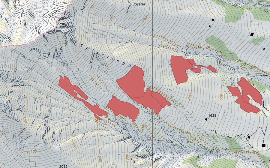 swisstopo national map showing the protected perimeter of Spissliegg (Dry meadow)