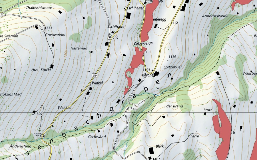 Carte nationale swisstopo avec le périmètre protégé de Spitzebüel (Prairie sèche)