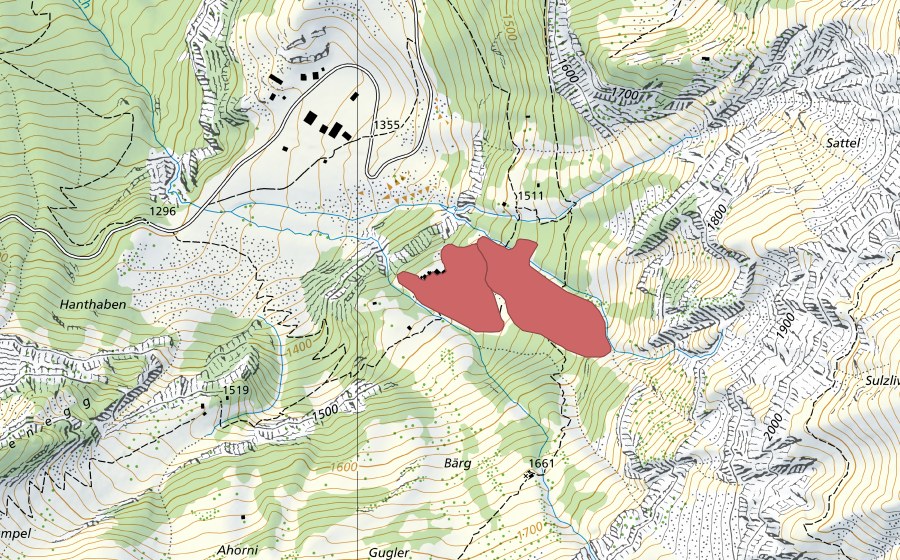 swisstopo national map showing the protected perimeter of Stafel (Dry meadow)