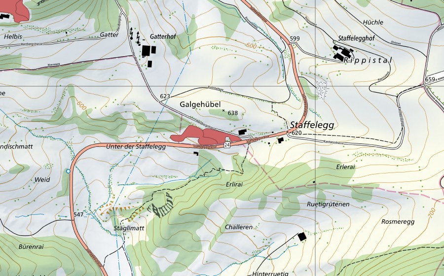 Landeskarte swisstopo mit dem Schutzperimeter von Staffelegg (Trockenwiese)