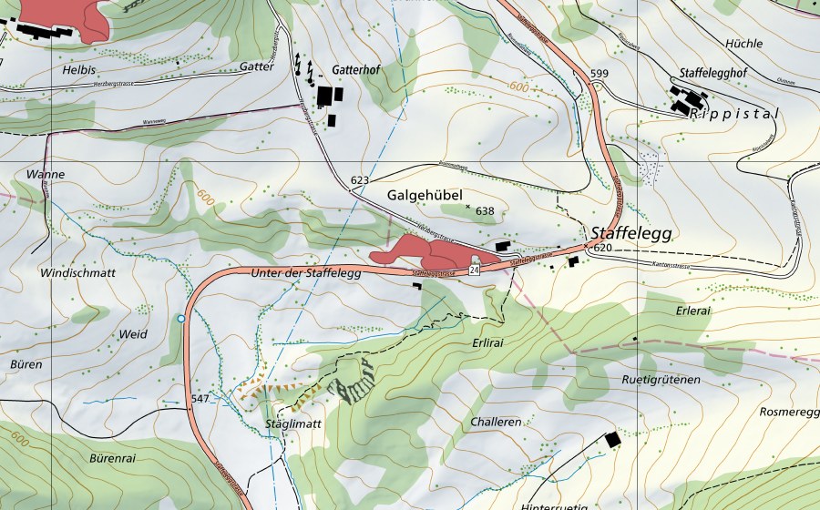 Landeskarte swisstopo mit dem Schutzperimeter von Staffelegg (Trockenwiese)