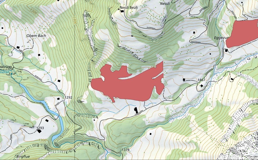 Carte nationale swisstopo avec le périmètre protégé de Staldeweid (Prairie sèche)