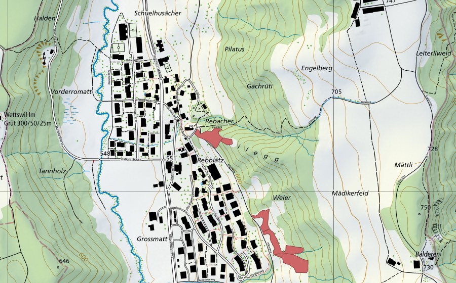 Carte nationale swisstopo avec le périmètre protégé de Stallikon (Prairie sèche)