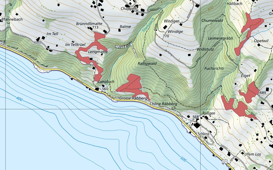 Carte nationale swisstopo avec le périmètre protégé de Stampach (Prairie sèche)