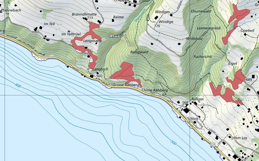 Landeskarte swisstopo mit dem Schutzperimeter von Stampach (Trockenwiese)