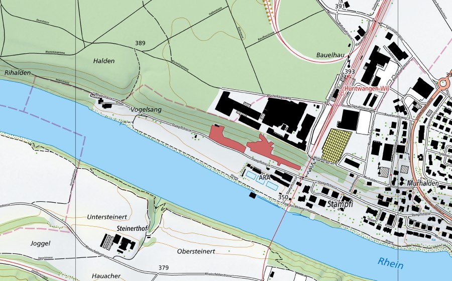 swisstopo national map showing the protected perimeter of Stampfi (Dry meadow)