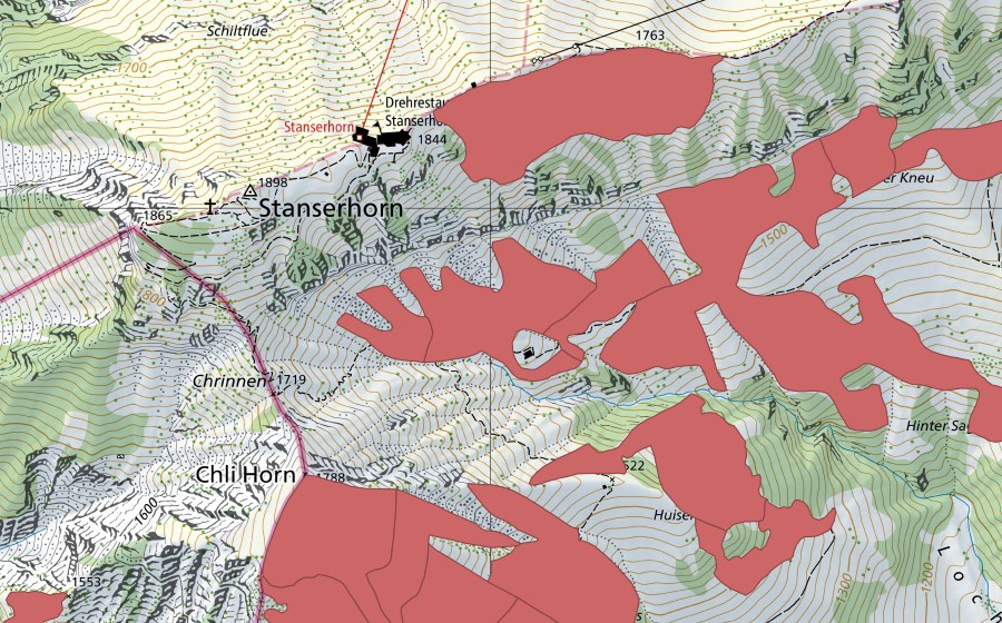 Landeskarte swisstopo mit dem Schutzperimeter von Stanserhorn (Trockenwiese)