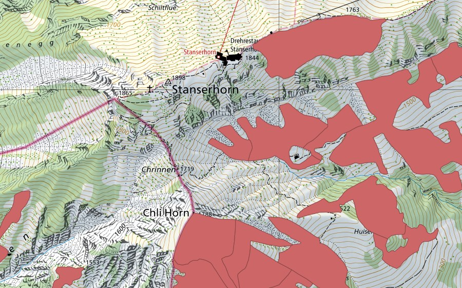 swisstopo national map showing the protected perimeter of Stanserhorn (Dry meadow)