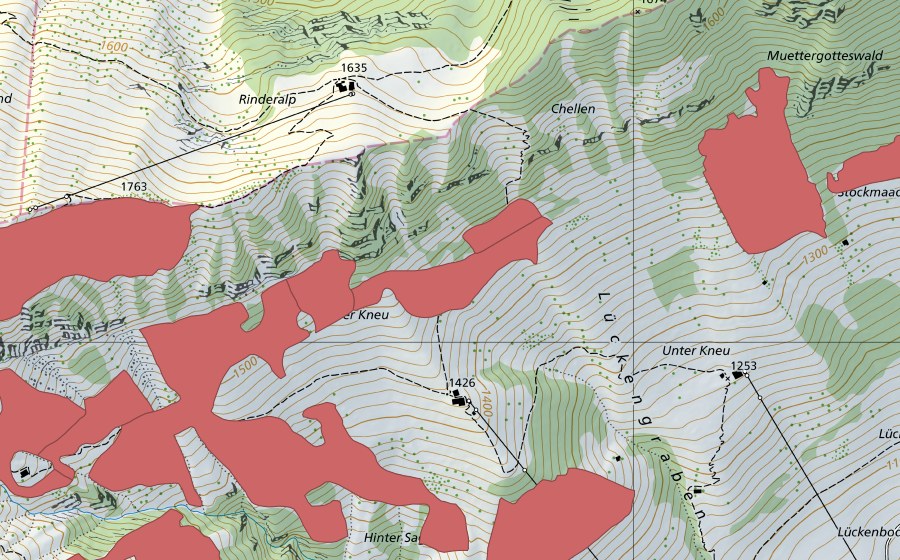 Carte nationale swisstopo avec le périmètre protégé de Stanserhorn (Prairie sèche)