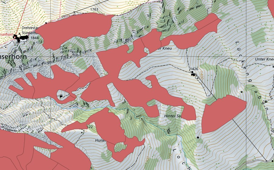 Carta nazionale swisstopo con il perimetro protetto di Stanserhorn (Prato secco)