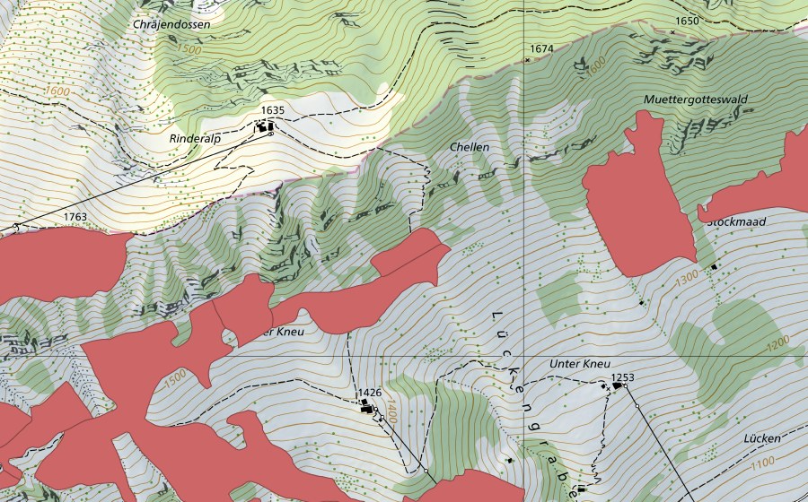 Landeskarte swisstopo mit dem Schutzperimeter von Stanserhorn (Trockenwiese)