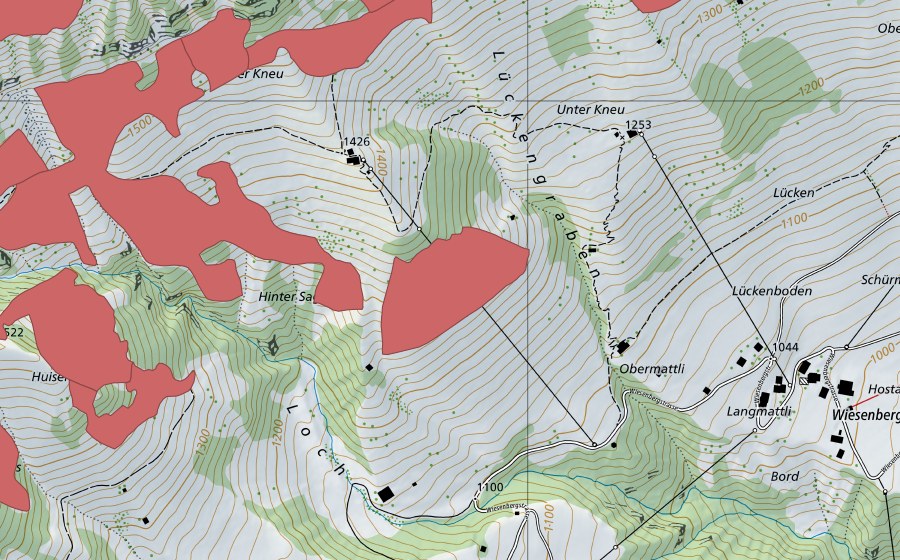 swisstopo national map showing the protected perimeter of Stanserhorn (Dry meadow)