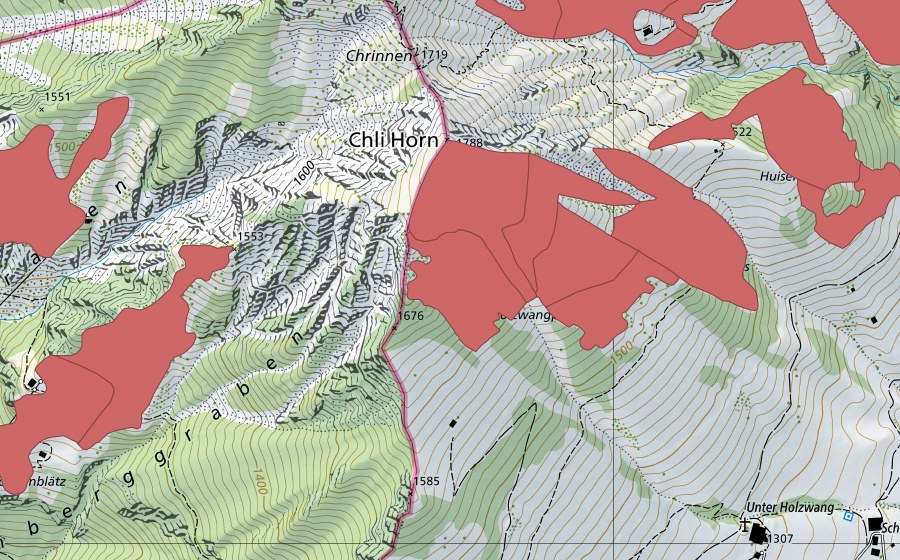 Carta nazionale swisstopo con il perimetro protetto di Stanserhorn (Prato secco)