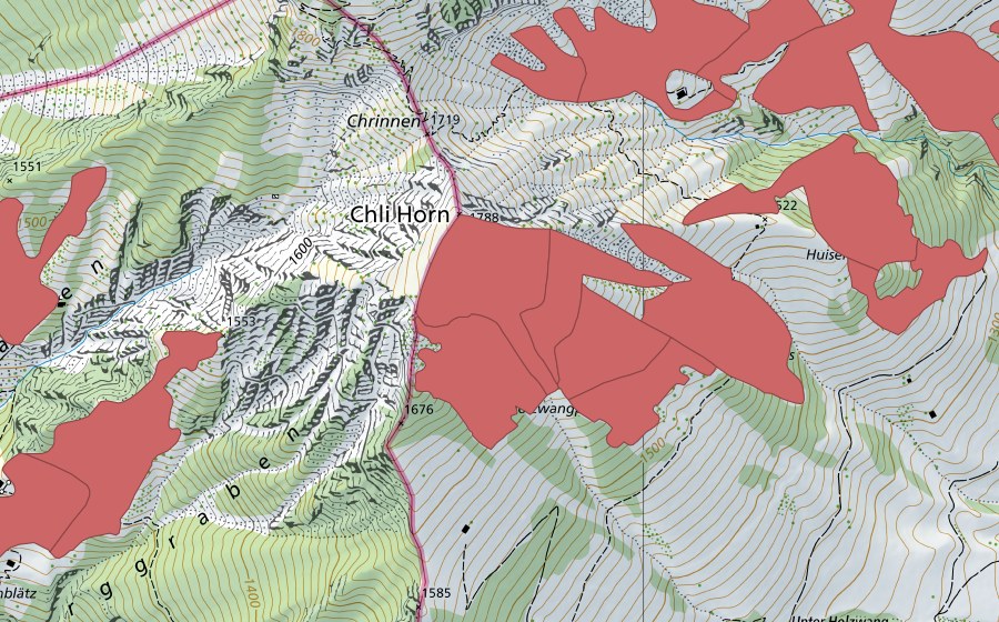 Landeskarte swisstopo mit dem Schutzperimeter von Stanserhorn (Trockenwiese)