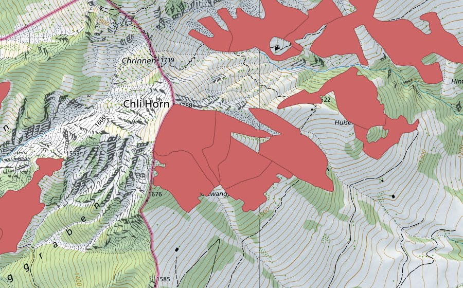swisstopo national map showing the protected perimeter of Stanserhorn (Dry meadow)