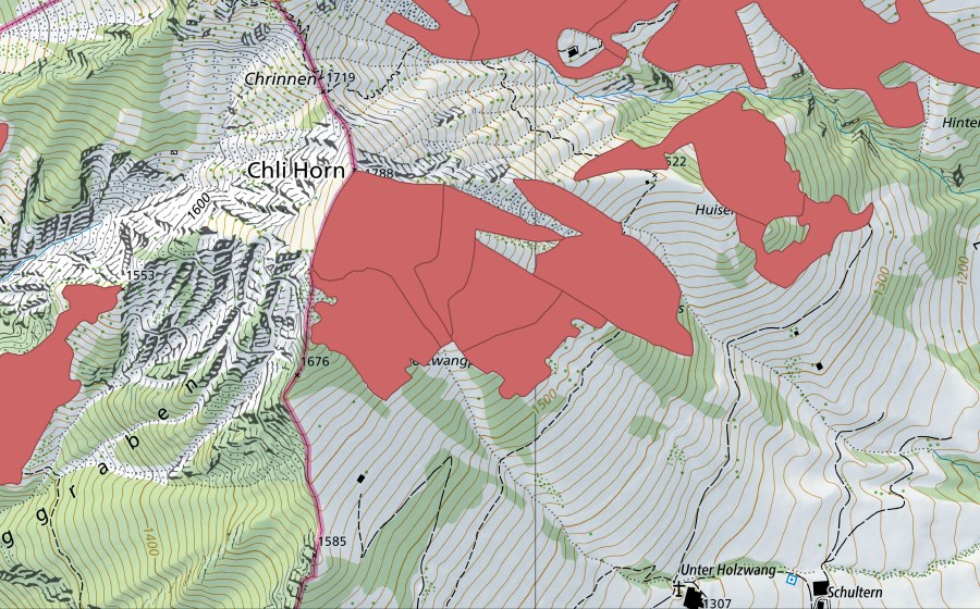 swisstopo national map showing the protected perimeter of Stanserhorn (Dry meadow)