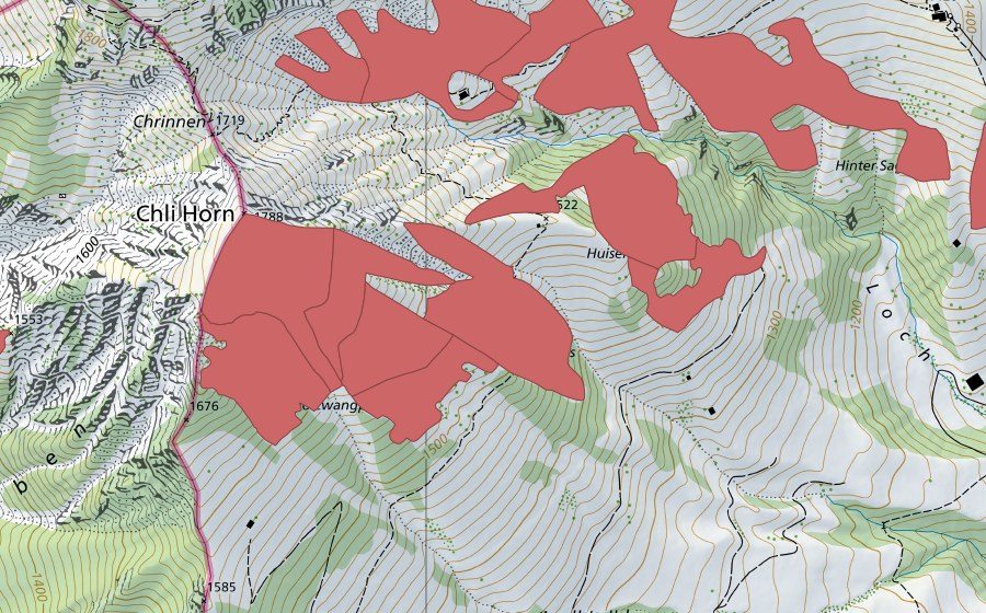 swisstopo national map showing the protected perimeter of Stanserhorn (Dry meadow)