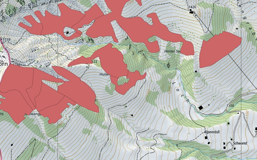 Carte nationale swisstopo avec le périmètre protégé de Stanserhorn (Prairie sèche)