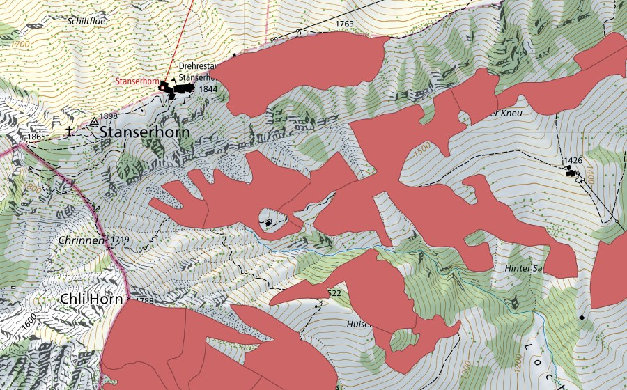 Landeskarte swisstopo mit dem Schutzperimeter von Stanserhorn (Trockenwiese)