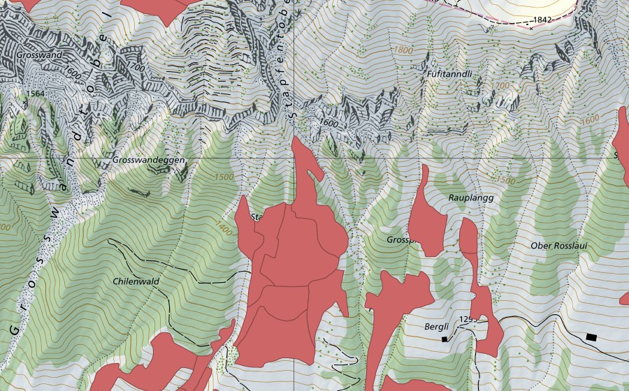 Carte nationale swisstopo avec le périmètre protégé de Stapfenplangg (Prairie sèche)