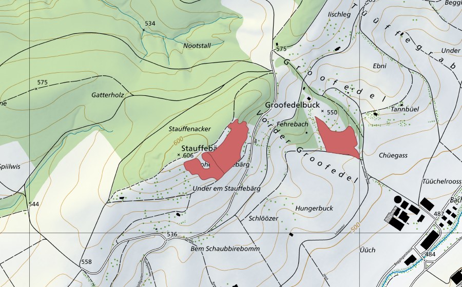 Carte nationale swisstopo avec le périmètre protégé de Staufenberg (Prairie sèche)