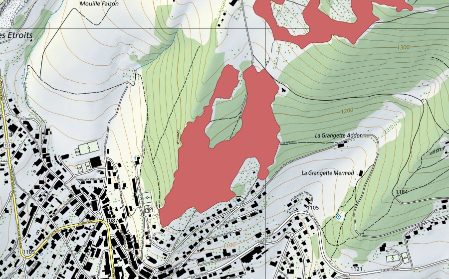 swisstopo national map showing the protected perimeter of Ste-Croix (Dry meadow)