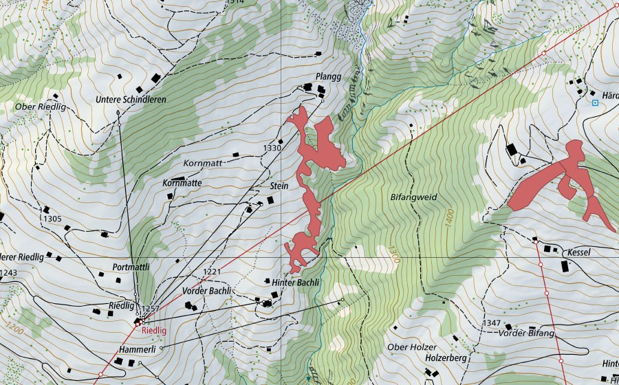 swisstopo national map showing the protected perimeter of Stein (Dry meadow)