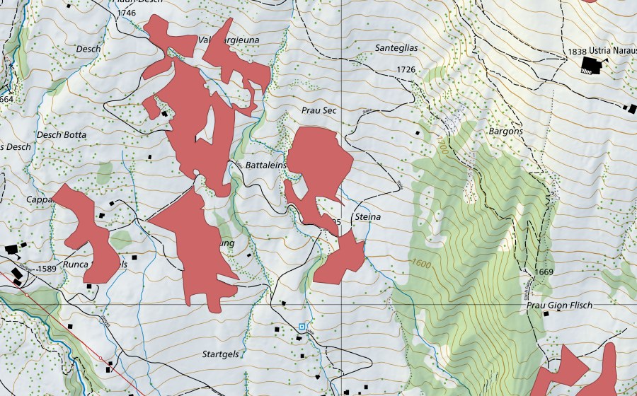 swisstopo national map showing the protected perimeter of Steina (Dry meadow)