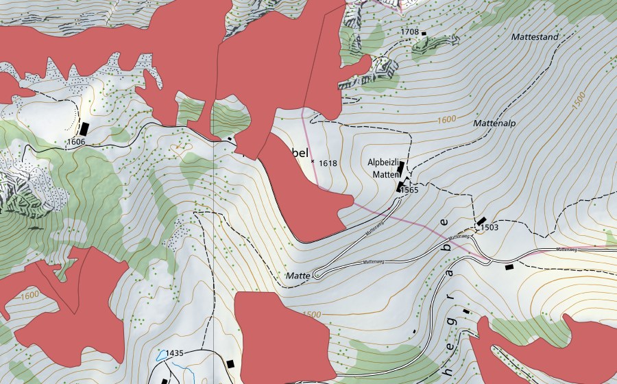 Carte nationale swisstopo avec le périmètre protégé de Steinig Nacki (Prairie sèche)