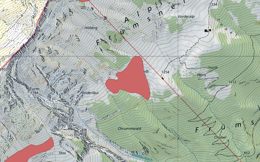 Carte nationale swisstopo avec le périmètre protégé de Stelli (Prairie sèche)