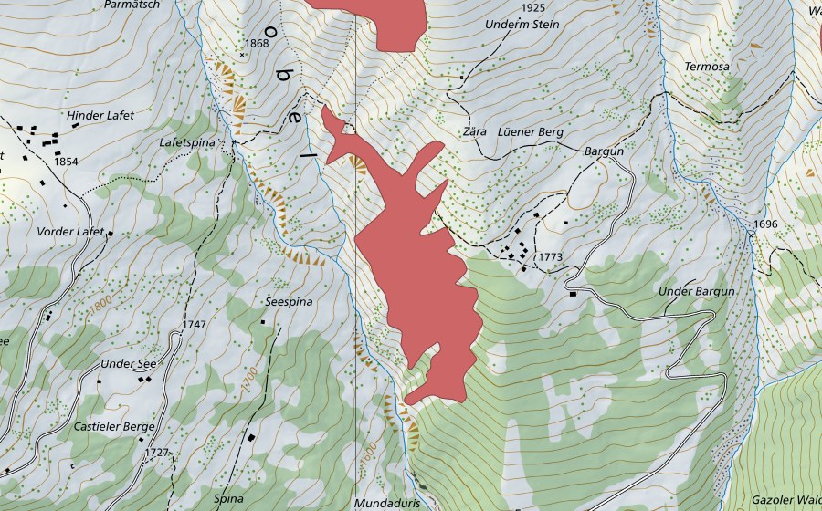 Carte nationale swisstopo avec le périmètre protégé de Stellitobel (Prairie sèche)