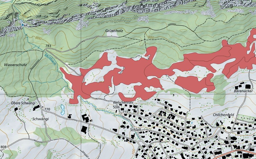 Carte nationale swisstopo avec le périmètre protégé de Stierenberg (Prairie sèche)