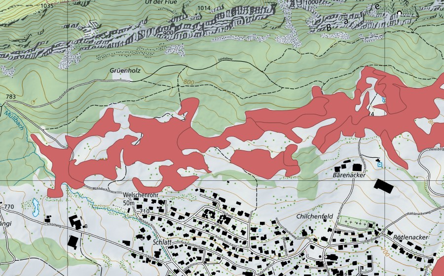 Landeskarte swisstopo mit dem Schutzperimeter von Stierenberg (Trockenwiese)