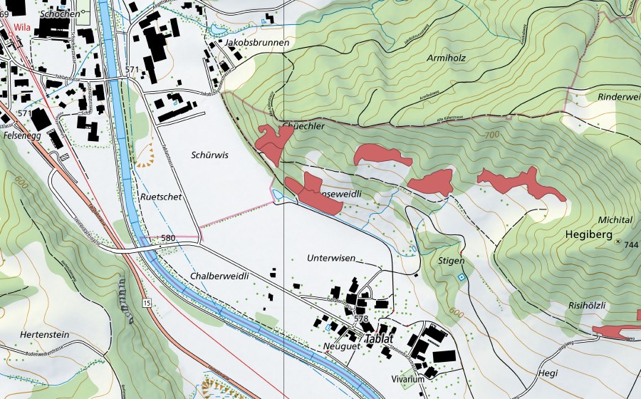 Carte nationale swisstopo avec le périmètre protégé de Stigenweid (Prairie sèche)