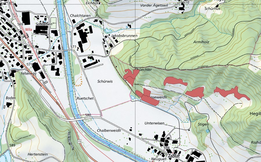 Landeskarte swisstopo mit dem Schutzperimeter von Stigenweid (Trockenwiese)